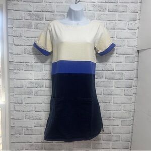 J. Crew Striped Cream and Blues Colorblock Shift  Dress w/Pockets XS